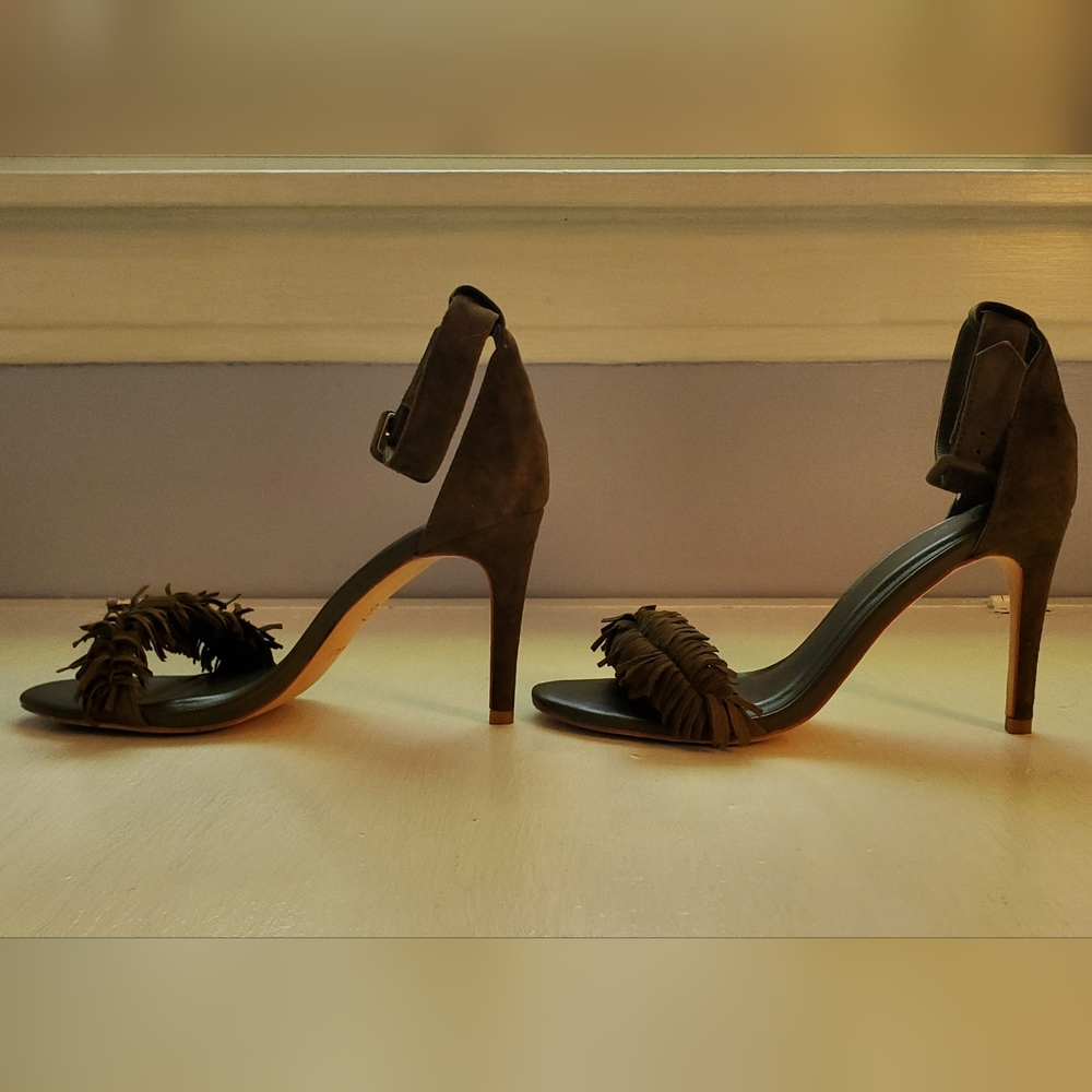 Joie Pippi suede fringe ankle strap sandal heels - Picture 4 of 13